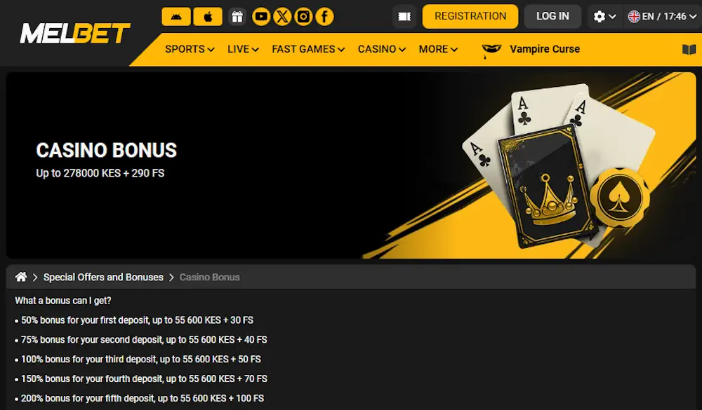 Melbet Casino Welcome Bonuses Screenshot